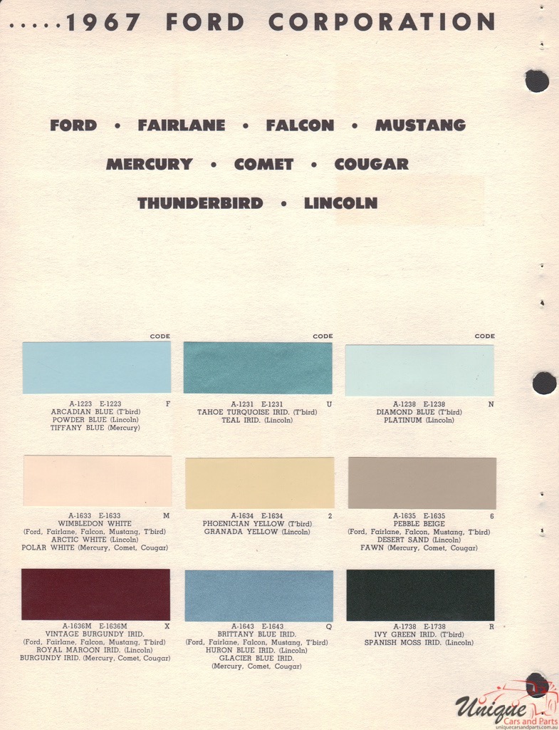 1967 Ford Paint Charts Rinshed-Mason
